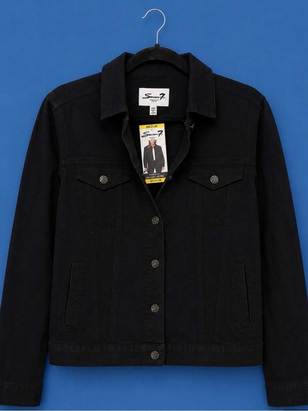 Seven7 Black Denim Button-Front Jacket - Women Size Medium 🖤 NWT